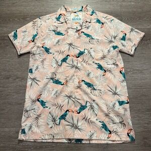 Good Vibes Shirt Mens Small Pink Toucan Bird Life Is A Beach Hawaiian Camp Adult